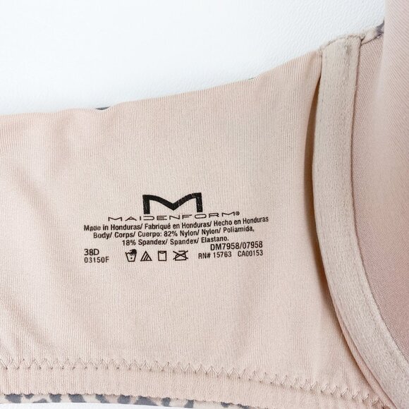 Women's Maidenform Underwire Bra size 38D Pink-Gray Animal Print Silky Fabric - Picture 6 of 6